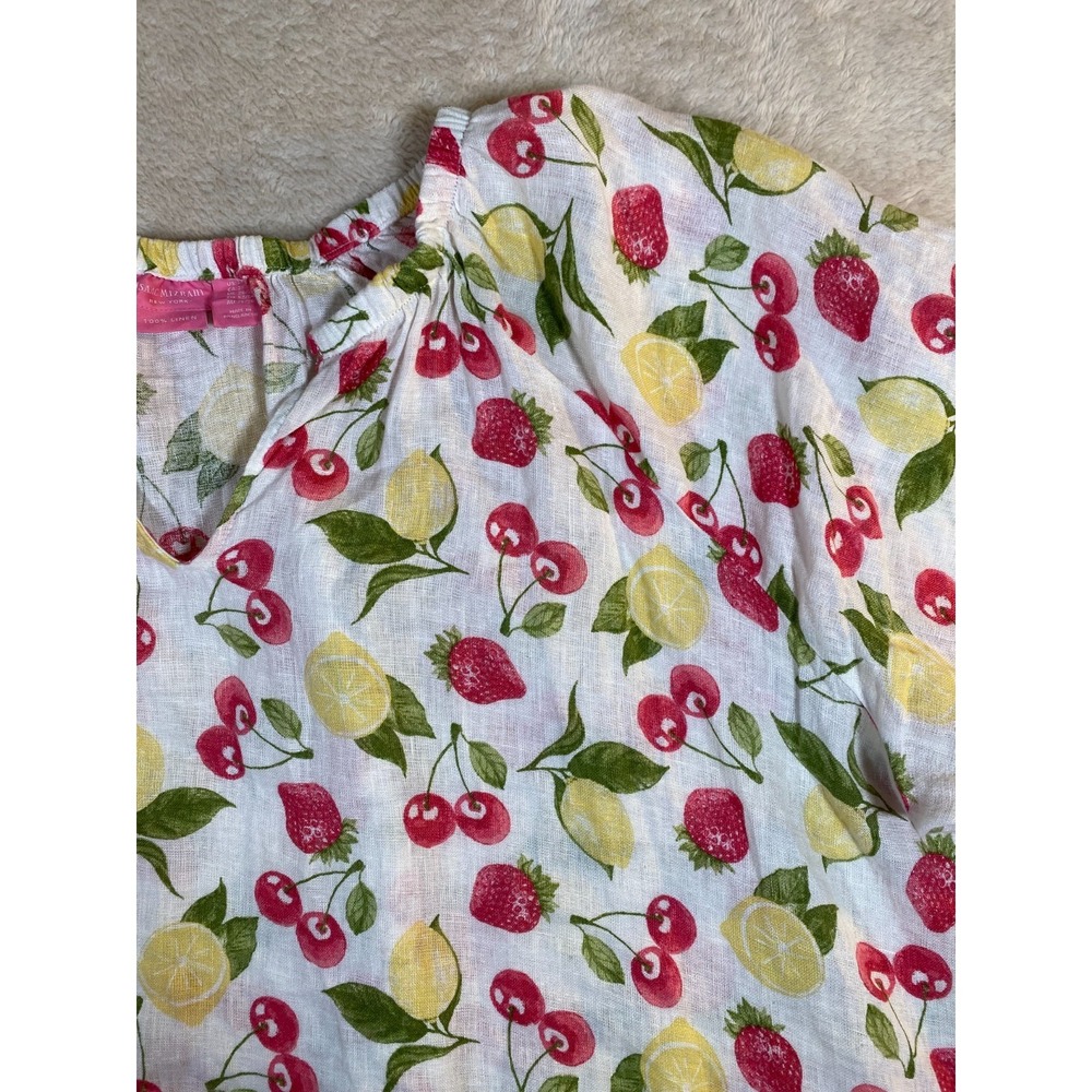 Isaac Mizrahi Womens 3X 100% Linen Fruit Print Peasant Blouse Short Sleeve - Picture 3 of 8